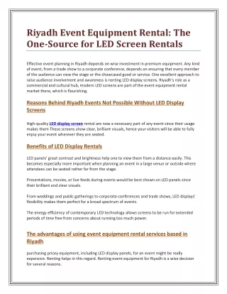 Riyadh Event Equipment Rental The One-Source for LED Screen Rentals