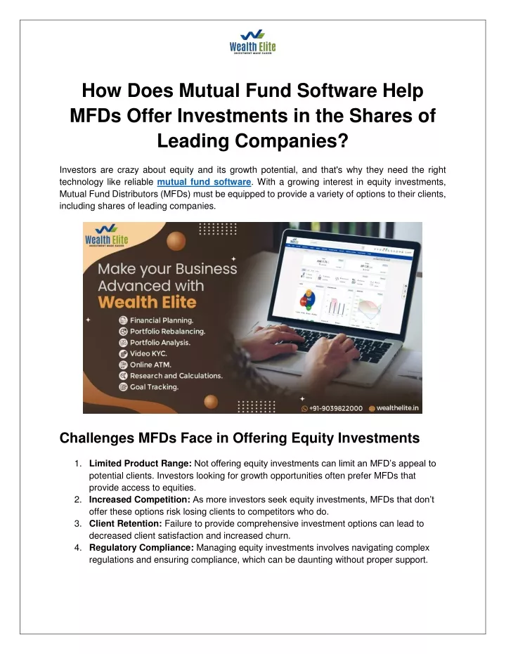 how does mutual fund software help mfds offer