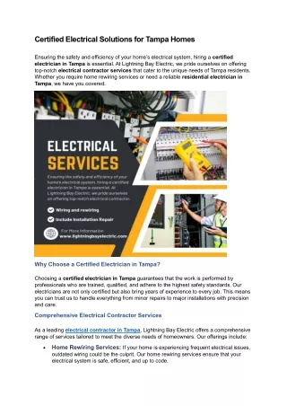 Certified Electrical Solutions for Tampa Homes