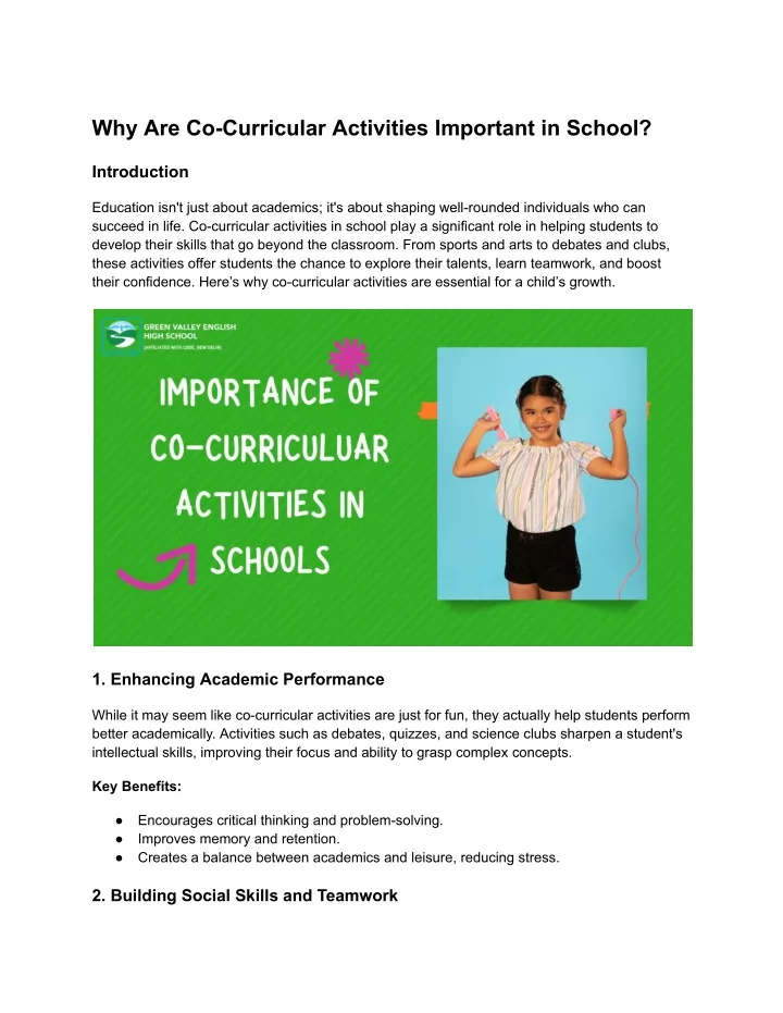 why are co curricular activities important