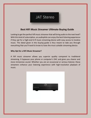 Best HiFi Music Streamer Ultimate Buying Guide