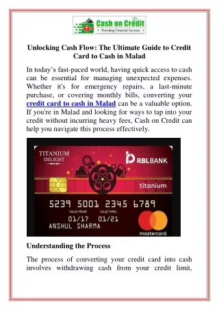 Unlocking Cash Flow The Ultimate Guide to Credit Card to Cash in Malad