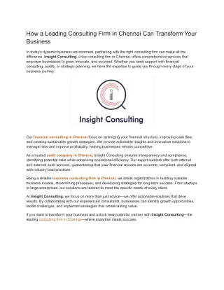 how a leading consulting firm in chennai