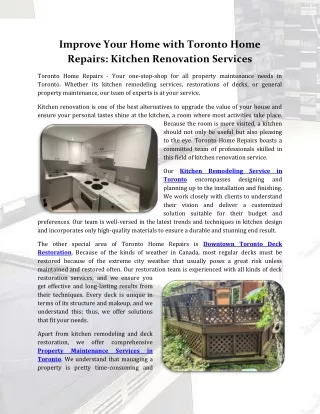 Improve Your Home with Toronto Home Repairs: Kitchen Renovation Services