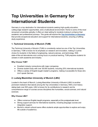 Top Universities in Germany for International Students