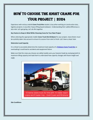 How to Choose the Right Crane for Your Project