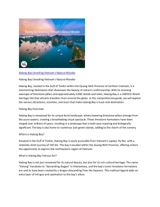 Halong BayUnveiling Vietnam's Natural Wonder