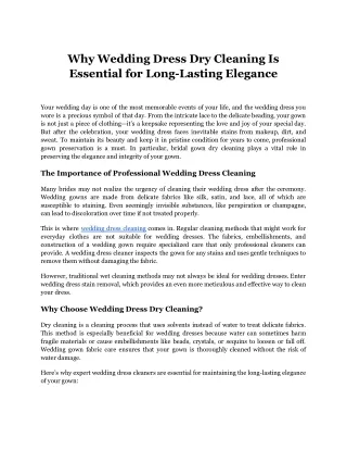 Why Wedding Dress Dry Cleaning Is Essential for Long-Lasting Elegance