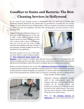 Goodbye to Stains and Bacteria: The Best Cleaning Services in Hollywood