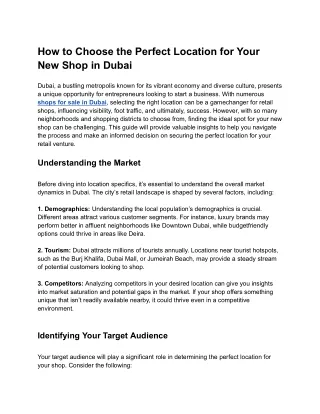 How to Choose the Perfect Location for Your New Shop in Dubai