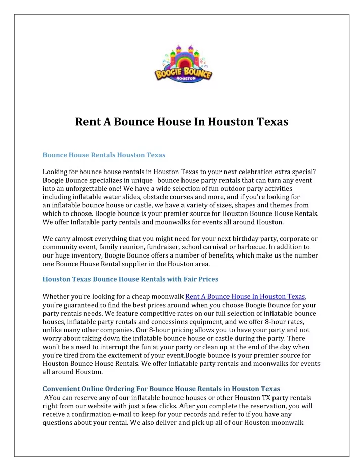 rent a bounce house in houston texas