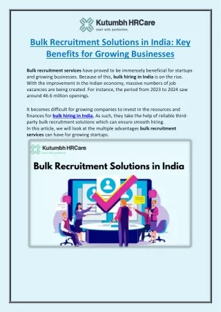 Bulk Recruitment Solutions in India Key Benefits for Growing Businesses