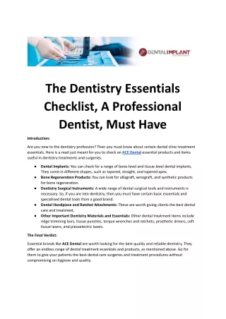 The Dentistry Essentials Checklist, A Professional Dentist, Must Have.docx