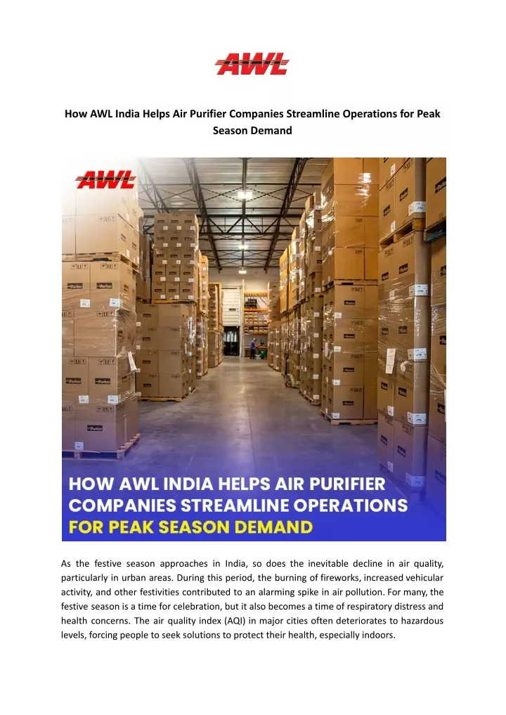 how awl india helps air purifier companies