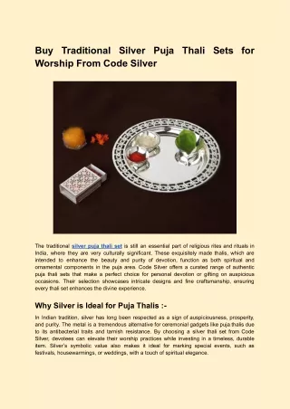 Buy Traditional Silver Puja Thali Sets for Worship From Code Silver