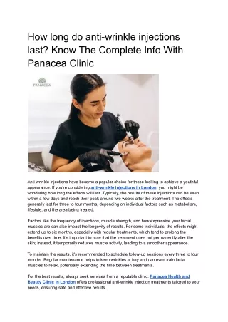 How long do anti-wrinkle injections last_ Know The Complete Info With Panacea Clinic