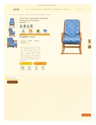 Touffy Fabric Upholstered Teak Wood Rocking Chair (Brown-Silver)