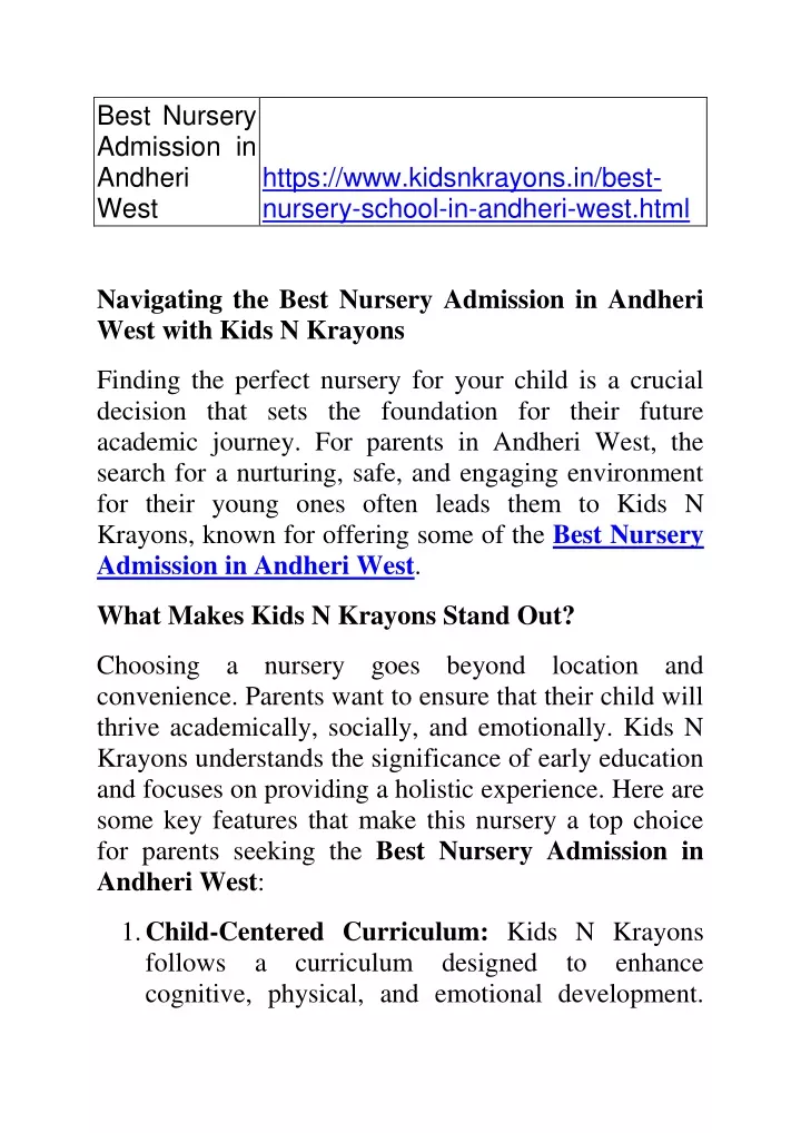 best nursery admission in andheri west