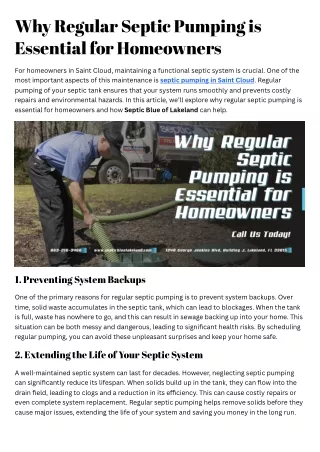 Why Regular Septic Pumping is Essential for Homeowners