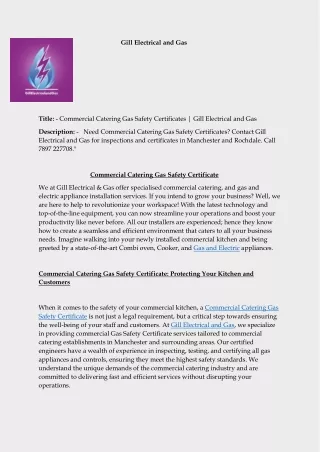 Commercial Catering Gas Safety Certificates  Gill Electrical and Gas