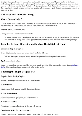“Patio Perfection - Designing an Outdoor Oasis Right at Home”