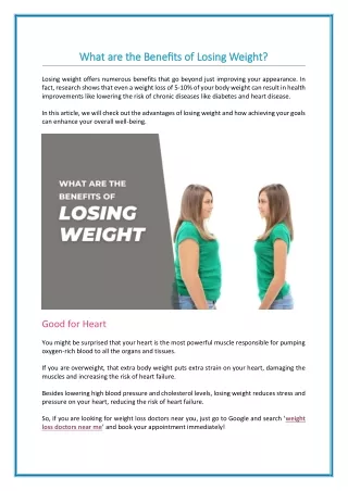 What are the Benefits of Losing Weight