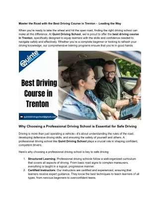 Master the Road with the Best Driving Course in Trenton -  Leading the Way