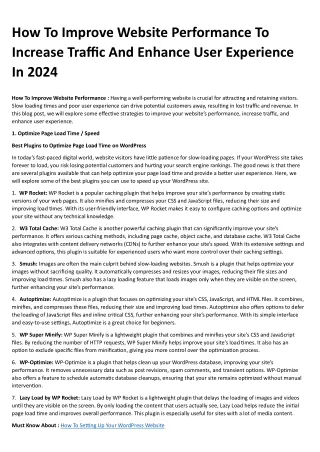 How To Improve Website Performance To Increase Traffic And Enhance User Experience In 2024