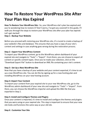 How To Restore Your WordPress Site After Your Plan Has Expired