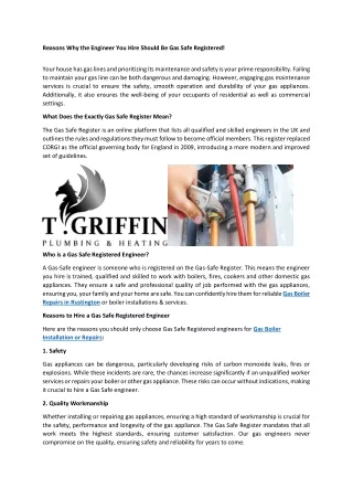 Reasons Why the Engineer You Hire Should Be Gas Safe Registered!