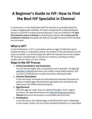 A Beginner’s Guide to IVF How to Find the Best IVF Specialist in Chennai