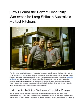 How I Found the Perfect Hospitality Workwear for Long Shifts in Australia’s Hottest Kitchens