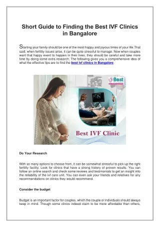 Short Guide to Finding the Best IVF Clinics in Bangalore