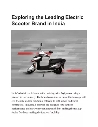 Exploring the Leading Electric Scooter Brand in India