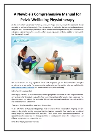A Newbie's Comprehensive Manual for Pelvic Wellbeing Physiotherapy
