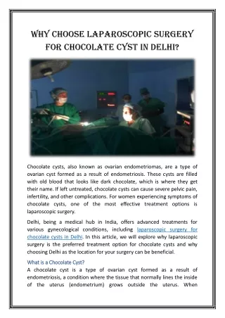 Why Choose Laparoscopic Surgery for Chocolate Cyst in Delhi