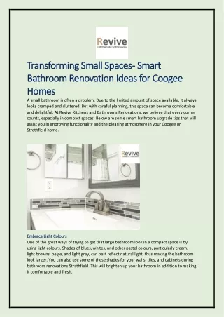 Transforming Small Spaces - Smart Bathroom Renovation Ideas for Coogee Homes