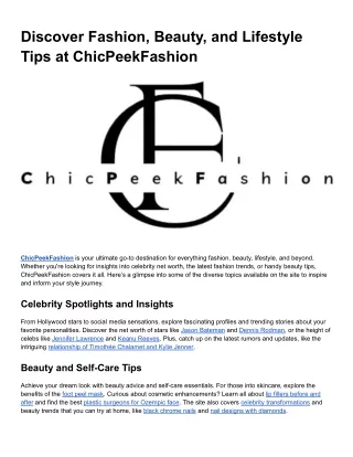 Discover Fashion, Beauty, and Lifestyle Tips at ChicPeekFashion