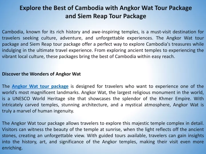 explore the best of cambodia with angkor wat tour