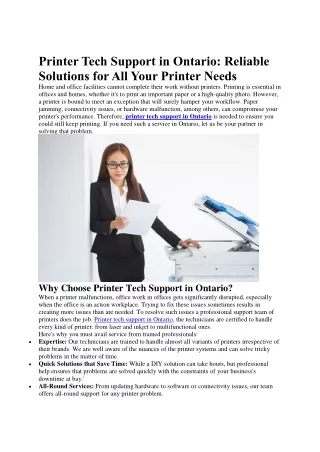 Printer Tech Support in Ontario