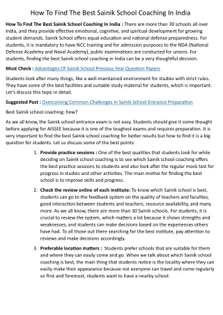How To Find The Best Sainik School Coaching In India
