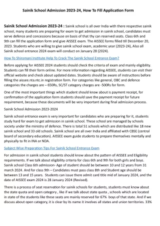 Sainik School Admission 2023