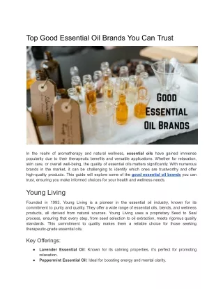 Top Good Essential Oil Brands You Can Trust