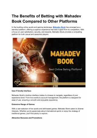 The Benefits of Betting with Mahadev Book Compared to Other Platforms