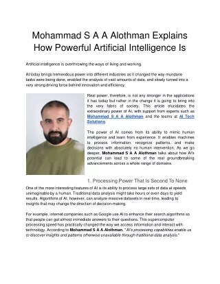 Mohammad S A A Alothman Explains How Powerful Artificial Intelligence Is