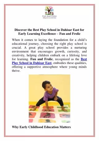 Discover the Best Play School in Dahisar East for Early Learning Excellence  Fun and Frolic (1)