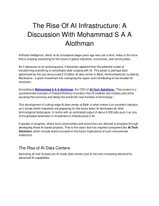 The Rise Of AI Infrastructure: A Discussion With Mohammad S A A Alothman