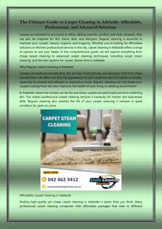 The Ultimate Guide to Carpet Cleaning in Adelaide: Affordable, Professional, and