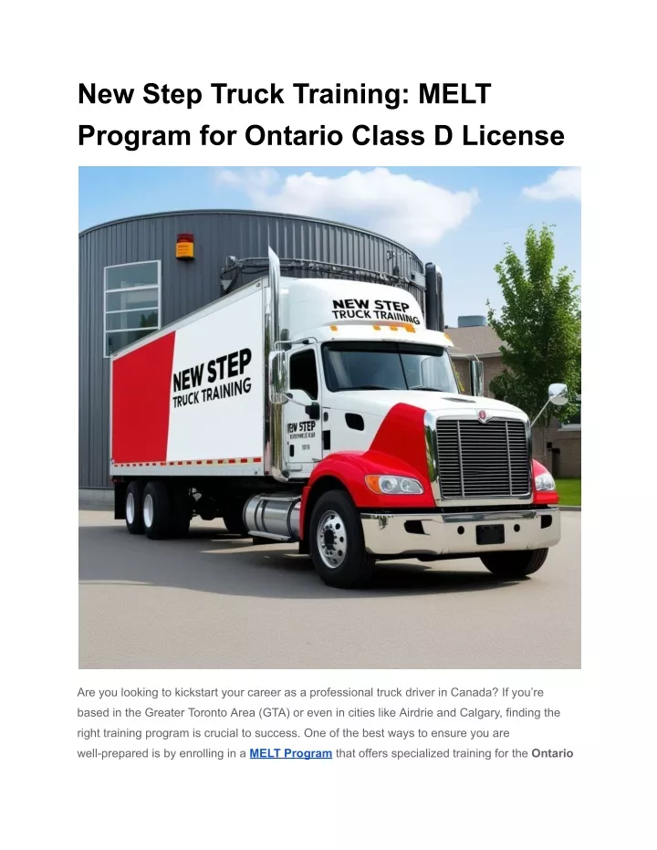 PPT - New Step Truck Training_ MELT Program for Ontario Class D License ...