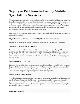 Top Tyre Problems Solved by Mobile Tyre Fitting Services